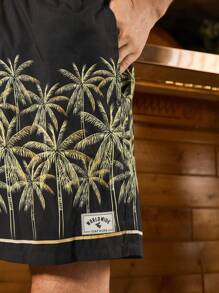 Manfinity Men's Summer Palm Tree Printed Drawstring Waist Beach Shorts