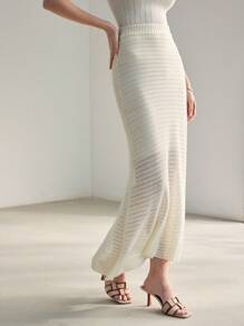 MOTF PREMIUM 實心針織麻花邊美人魚下擺針織裙 - 白色 - 查看 9