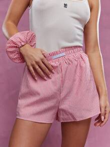 MISSGUIDED Logo Nhãn Quần Short Boxer Họa Tiết Sọc - Đỏ - Xem 4