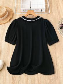 Mulvari Plus Size Women's Solid Color Simple Daily Peter Pan Collar Shirt