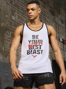 Gym Rark Boyfriend Style Men's Simple Printed Sleeveless Sports Top - White - View 7