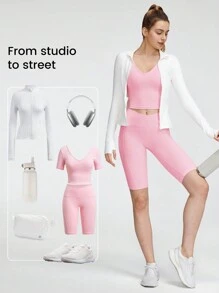 GLOWMODE FeatherFit™ Set aus Crop T-Band Tank Top und High-Rise Biker Shorts
