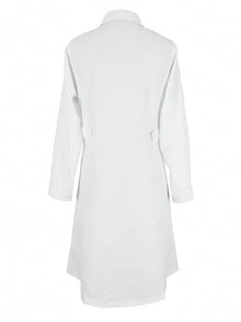 Women's Solid Color Lapel Collar Button Front Workwear Coat Lab Coat - White - View 2