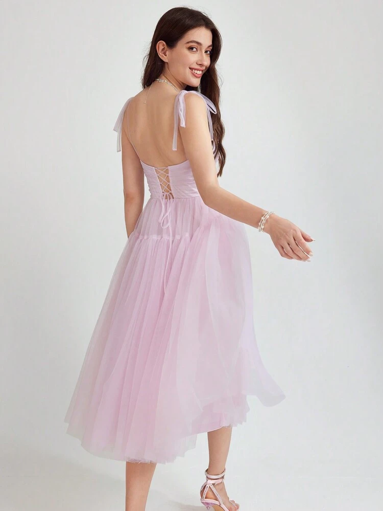 Summer Purple Pink Ladies' Solid Color Simple Daily Spaghetti Strap Summer Princess Dress,For Graduation Party,Cocktail And Prom 