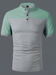Manfinity Homme 男士休閒短袖插肩撞色polo衫，夏季 - 彩色 - 查看 4