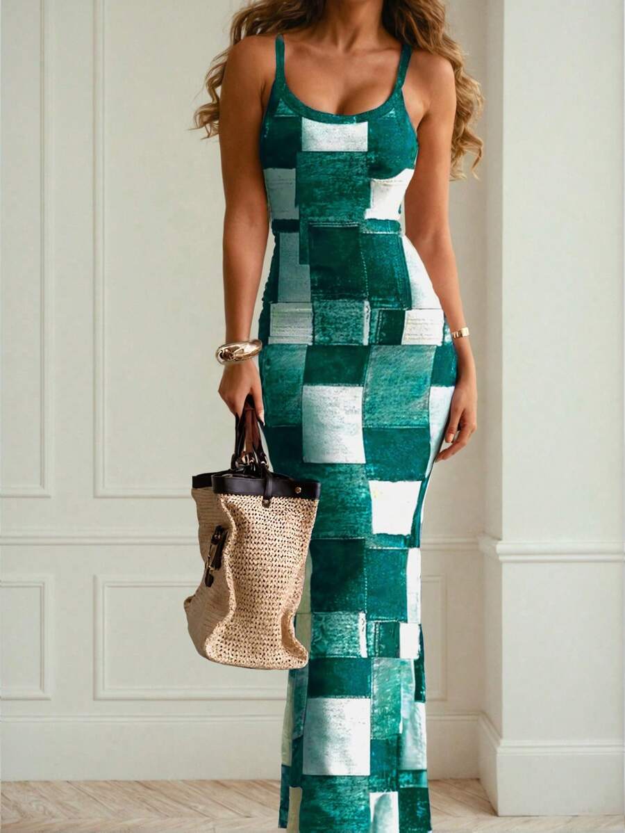 Rafferiza Women's Summer Sleeveless Spaghetti Strap Print Dress Maxi Women Outfit - Green - View 1