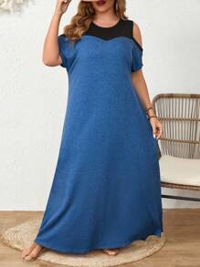 Mulvari 適用於夏天的大碼拼色露肩休閒日常阿拉伯服裝 - 彩色 - 查看 4