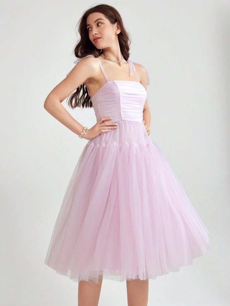 Summer Purple Pink Ladies' Solid Color Simple Daily Spaghetti Strap Summer Princess Dress,For Graduation Party,Cocktail And Prom 