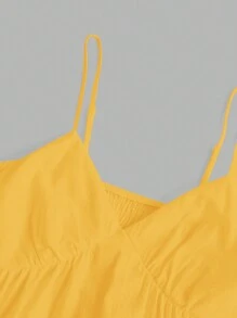 SHEIN EZwear Summer Casual V-Neck Spaghetti Strap Swing Dress For Vacation - Yellow - View 6