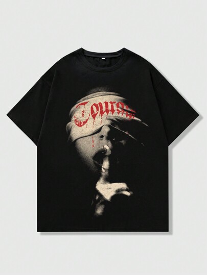 Grunge Punk Camiseta de manga corta con gráfico de figura para hombres, adecuada para uso diario en primavera y verano, escuela, estilo de los 2000