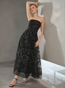 MOTF PREMIUM CONTRAST SEQUIN MESH OVERLAY FLARE HEM TUBE DRESS,HOLIDAY PARTY BIRTHDAY FORMAL EVENING OCCASSION - Black - View 4