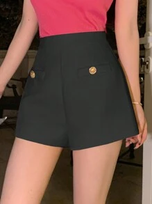 DAZY 女士优雅纯色短裤，适合夏季通勤、新年前夜 - 黑色 - 查看 3