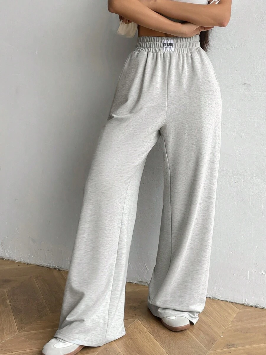 SHEIN Unity 帶補丁細節的休閒寬鬆直筒褲 - 淺灰色 - 查看 1