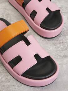 SHUZIA All-Time Women's Luxe-Inspired Hook And Loop Strap Cutout Footbed PU Pink Orange Platform Slides – Luke & Comfortable Essential Summer Shoes Spring Shoes Spring Break Easter - Coral Pink - View 5