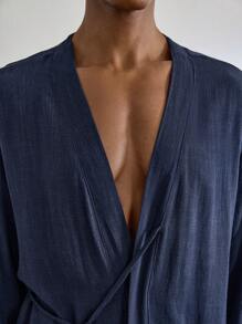 EverLounge Men Dual Pocket Belted Sleep Top - Blue - View 5