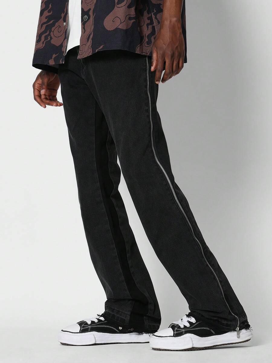 SUMWON Flare Fit Jean With Side Zippers - Black - View 1