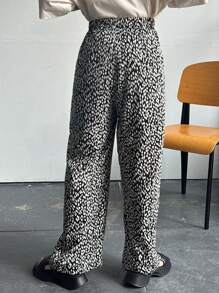 FRIFUL Designer 女士宽松休闲裤，腰部系带，夏季豹纹印花