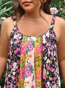 Dreamara Casual Vacation Multi-Color  Pattern Pleated Loose And Comfortable Plus Size Cami Top - Multicolor - View 6