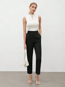 BizChic Women's Solid Color Minimalist Daily Suit Pants, Romantic Elegant Everyday Fashion Business Casual Commuter Outfit, Vintage Style Office Wear For Ladies In Fall/Winter