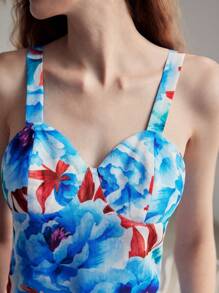 MOTF PREMIUM FLORAL PRINT SHIRRED BACK BUSTIER CAMI TOP