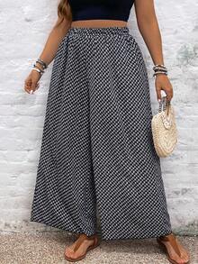 SHEIN VCAY 加大尺寸度假舒適花卉印花寬腿黑色褲子，帶口袋 - 黑與白 - 查看 5