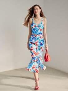 MOTF PREMIUM FLORAL PRINT SHIRRED BACK BUSTIER CAMI TOP
