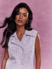 MISSGUIDED Tweed DB Sleeveless Jacket - Pink - View 3