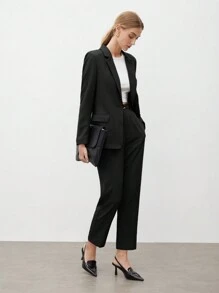 BizChic Women's Solid Color Minimalist Daily Suit Pants, Romantic Elegant Everyday Fashion Business Casual Commuter Outfit, Vintage Style Office Wear For Ladies In Fall/Winter