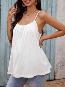 SHEIN Áo ba lỗ màu trơn xếp ly đơn giản cho con bú mùa hè thường ngày dành cho bà bầu - trắng - Xem 4