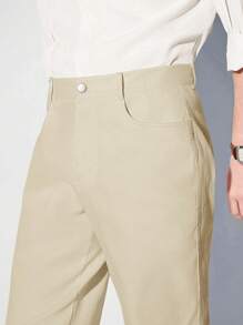 AKNOTIC Business Casual Quần dệt ống suông màu trơn đơn giản và thời trang cho nam - Màu be - Xem 1