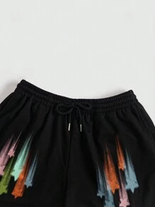 SHEIN EZwear Phong cách đường phố dành cho nữ Quần short in hình ngôi sao đầy màu sắc - màu đen - Xem 3