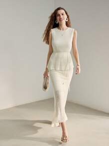 MOTF PREMIUM 實心針織麻花邊美人魚下擺針織裙 - 白色 - 查看 4