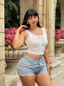 Flirla Große Größen, Spitze, lässig, Sommer, ärmellos, Strickweste