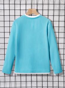 SHEIN Tween Boy Spring/Summer Loose Fit Casual 2 In 1 Round Neck Long Sleeve T-Shirt - Multicolor - View 2