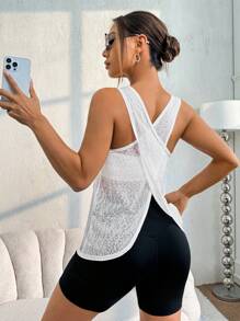 Easithlete FeatherFit™ 腰部修身弧形长袖上衣 低冲击瑜伽日常夏季健身运动背心 - 彩色 - 查看 6