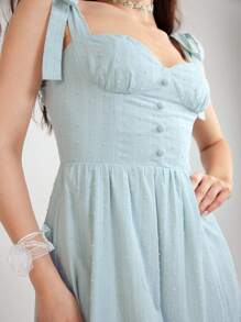 Enchnt 女士純色簡約日常傘繩夏季連身裙 - 綠色 - 查看 7