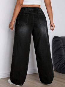 SHEIN EZwear Jeans de novio rectos informales con botones y bolsillos, de unicolor, para tallas grandes