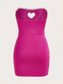 SHEIN ICON Vestido ajustado de corte ceñido con corazones huecos, decorado con cadena de diamantes y dobladillo superpuesto