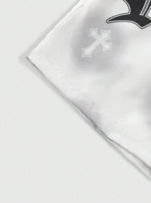 ROMWE MEN Goth 男士字母十字印花短裤，适合春夏季日常穿着，上学 - 白色 - 查看 3