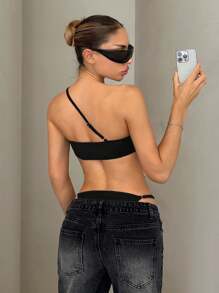 SHEIN ICON Y2k Summer  One Shoulder Hollow Out Bodysuit With Metal Hardware Detail And High Waist For Women