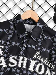 1 chiếc áo sơ mi đen in họa tiết, áo sơ mi thường ngày cho bé trai tuổi thiếu niên. - màu đen - Xem 4