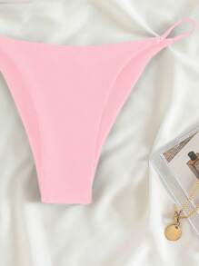 SHEIN Swim 夏季海灘純色比基尼下褲三角泳裝 - 粉色 - 查看 4