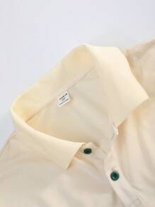 Teenage Boys' Colorful Woven Tape Patchwork Baseball Polo Short Sleeve Shirt And Shorts Knitted Set, Apricot