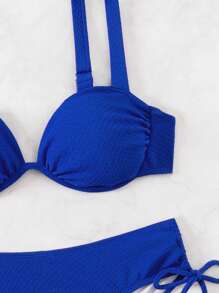 Women's Summer Beach Solid Color Ruffle Sexy Bikini Set, Two-Piece Bikini Set With Underwire, Not Push Up - Blue - View 7
