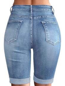 Washed Tight Stretch Cycling Shorts - Light Wash - View 2