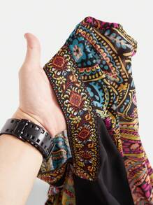 Seusyu Women's V-Neck Printed Patchwork Arabian Style Holiday Dress - Black - View 5