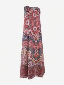 SHEIN LUNE 女式印花無袖 V 領休閒夏日假日連身裙 - 彩色 - 查看 4