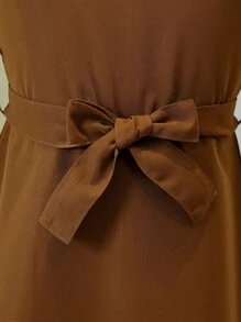 SHEIN Tween Girls' Dual-Layer 2 In 1 Color-Blocked Lace Collar Dress - Brown - View 7