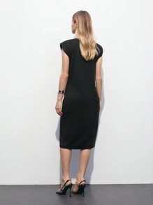 Maija Women's Summer Fashion Metal Decorated Twist Waist Wide-Shouldered Dress