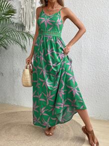 SHEIN VCAY Trang phục thường ngày có dây đeo spaghetti in ngẫu nhiên đơn giản dành cho nữ - màu xanh lá - Xem 6